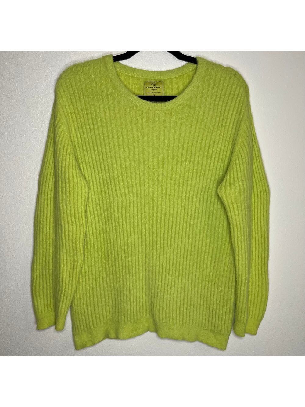 Love for Humanity Lime Couture Womens green ribbed knit crew neck sweater
